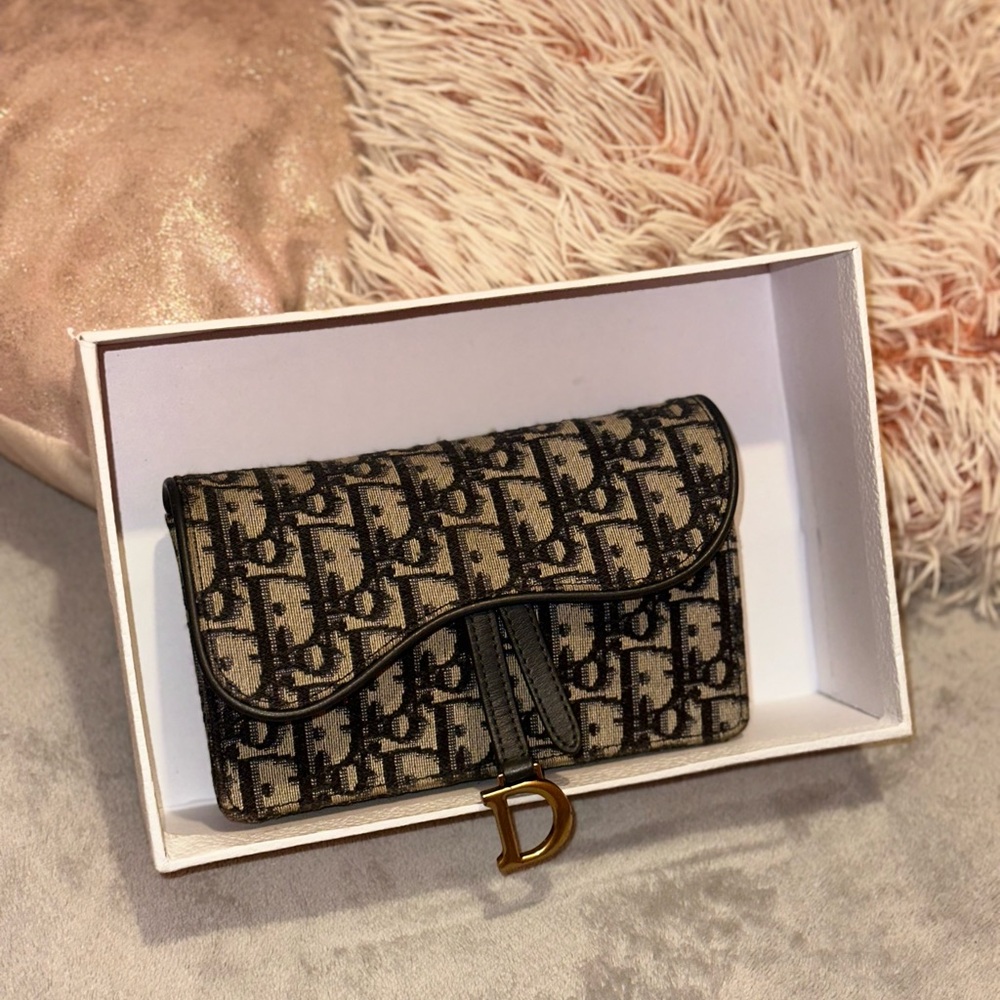 Dior Black and Gold Monogram Clutch